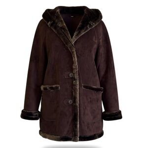 Y2k vintage espresso faux fur lined mid length coat